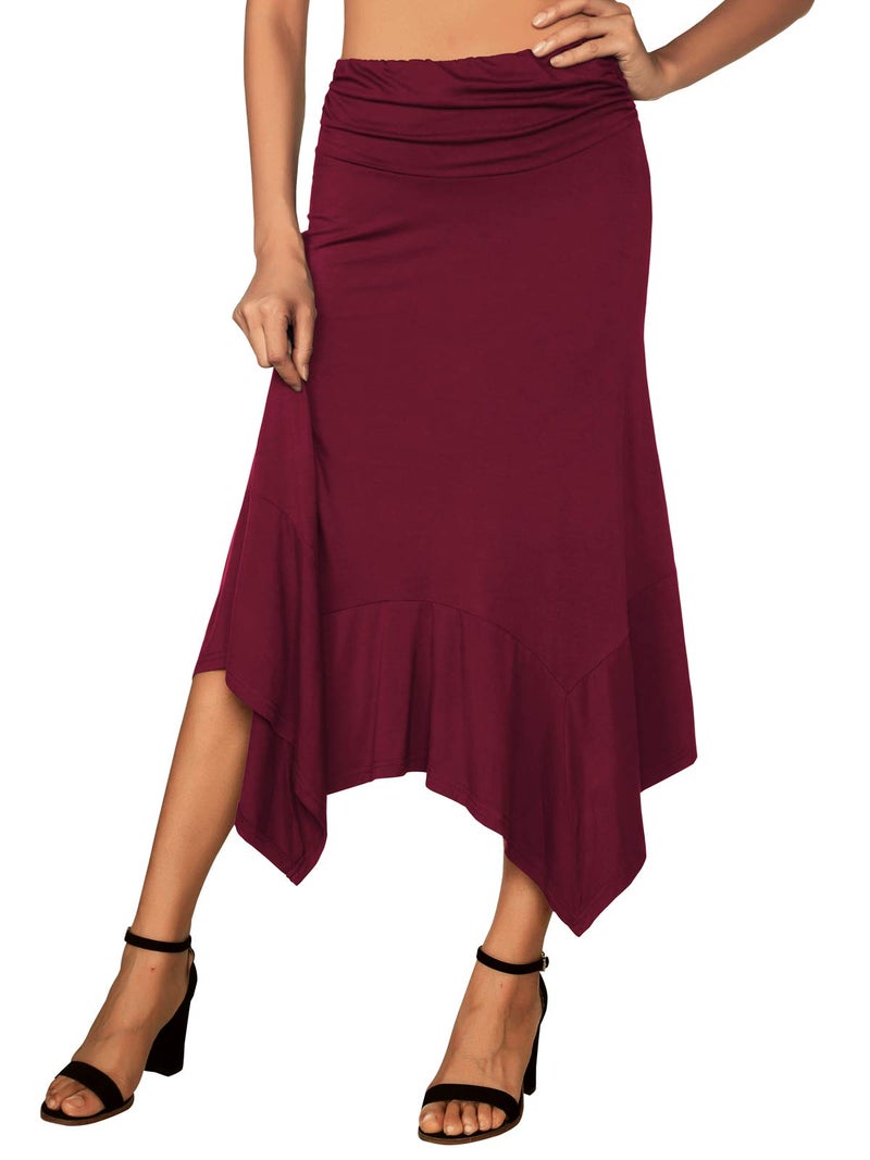 DJT Women's Flowy Handkerchief Hemline Midi Skirt XX-Large Wine Red - Image 2